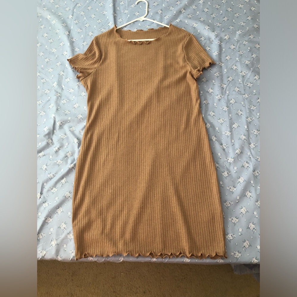 Solid Lettuce Trim Bodycon Dress